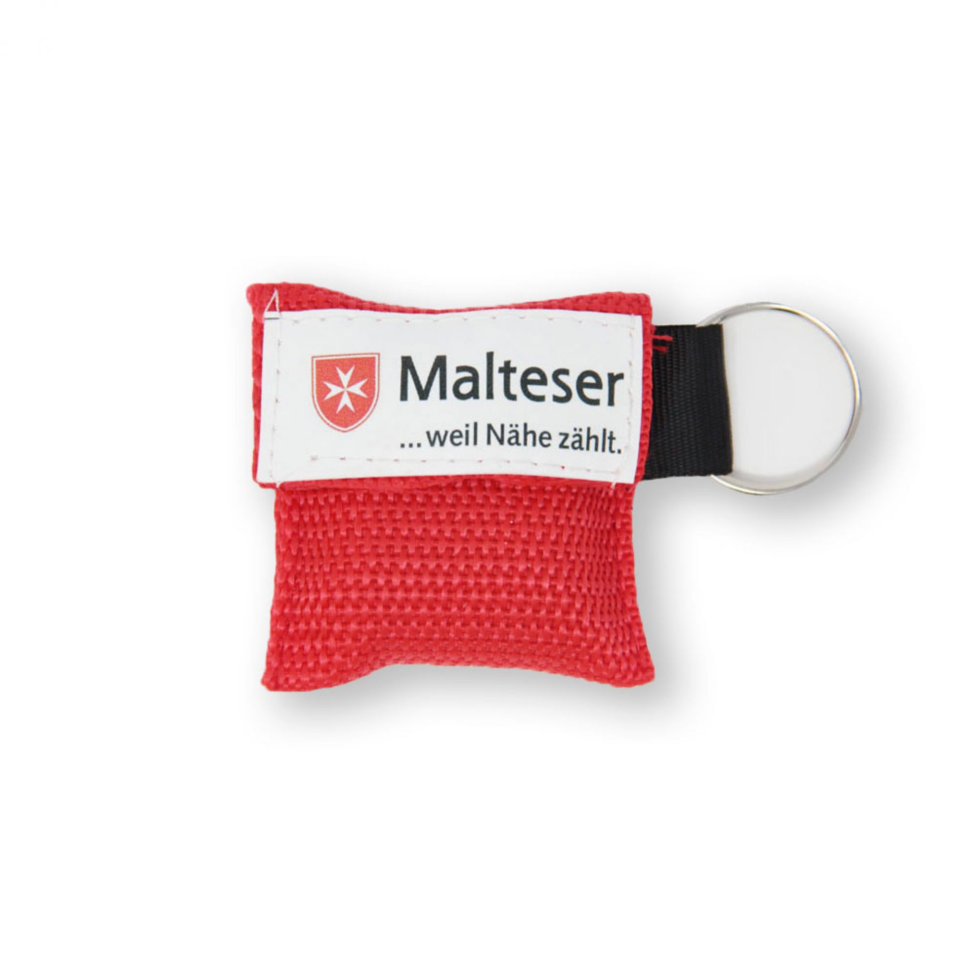 Beatmungstuch im Schlüsselanhänger in rot Malteser Logo