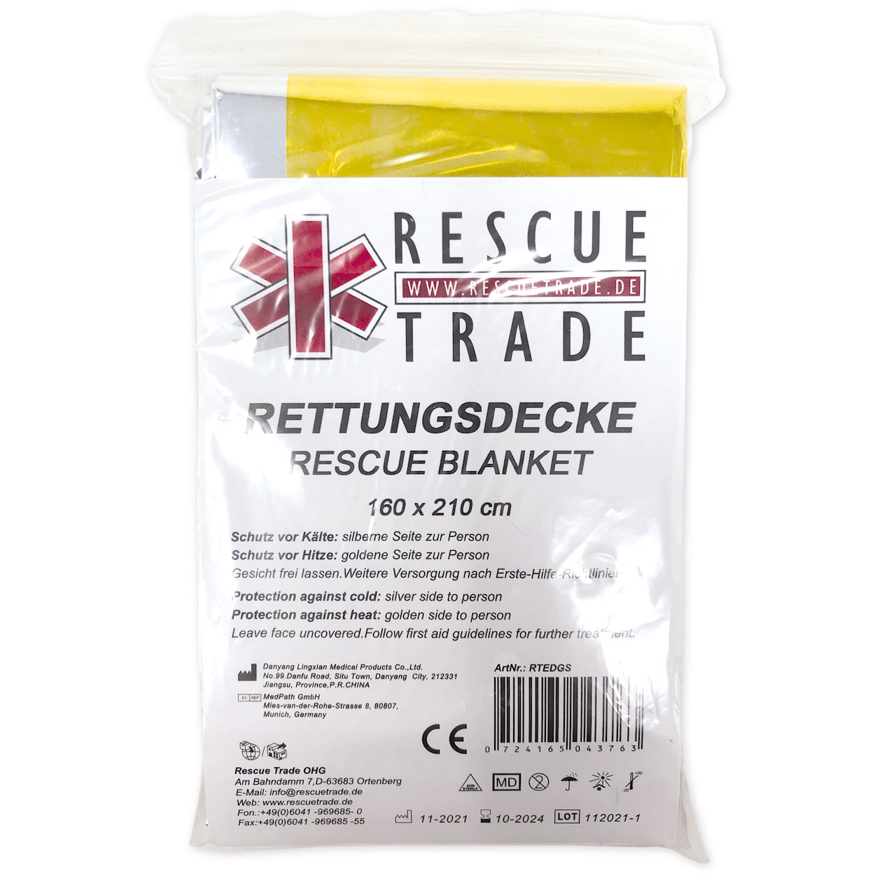 RescueTrade Rettungsdecke gold-silber 210 x 160 cm